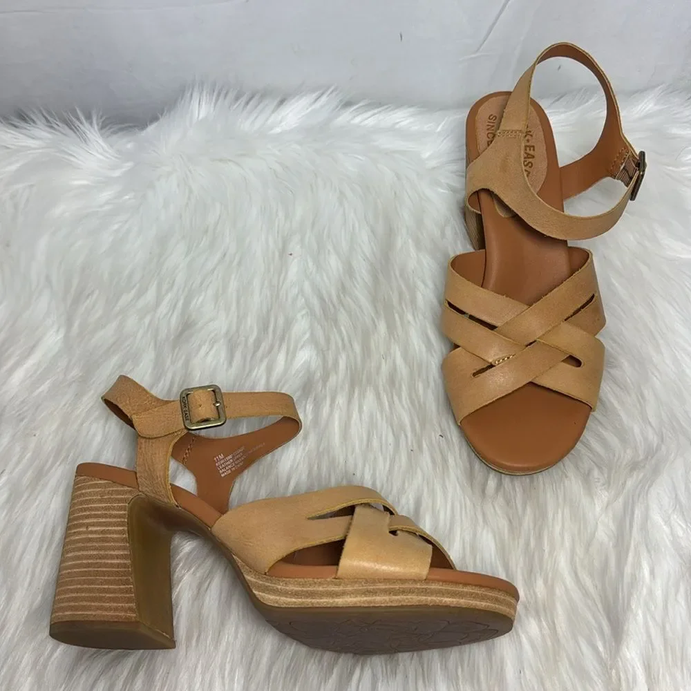 Korks Hutton NWOT Tan Leather Ankle Strap Sandals‎ Sz 11